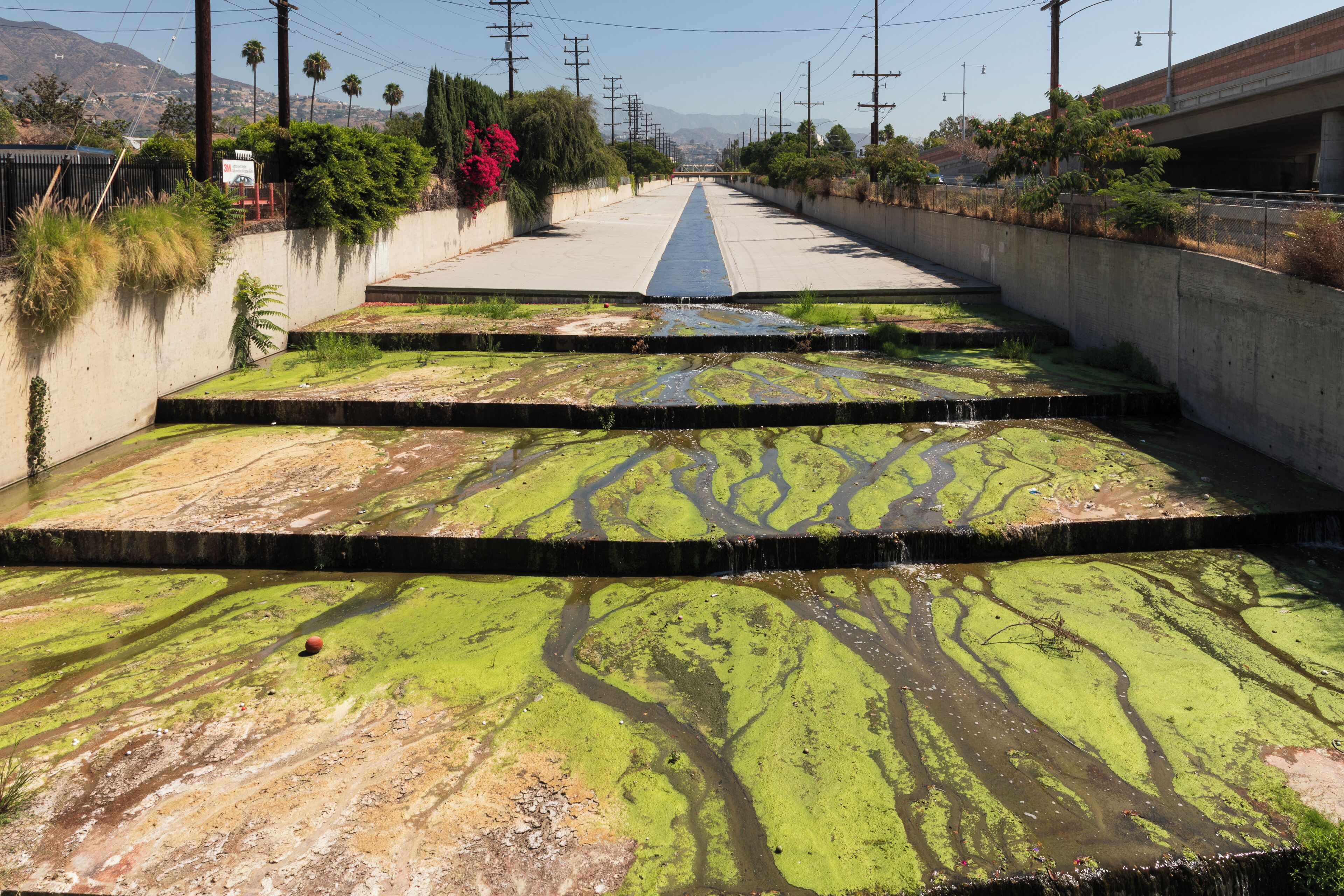 The Los Angeles River, such iconic scenes in so many movies, I had to go and explore and see it for myself.

Verdugo Wash is a 9.4-mile-long (15.1 km) tributary of the Los Angeles River, in the Glendale area of Los Angeles County, California.
The stream begins just south of Interstate 210 in the Crescenta Valley. It flows southeast along the eastern edge of the Verdugo Mountains, then south through a pass between those mountains and the San Rafael Hills, and finally west to ultimately join the Los Angeles River just northeast of Griffith Park. Its entire path is located within the city of Glendale. With the exception of the free-flowing stream inside the Verdugo Wash Debris Basin Dam, Verdugo Wash is entirely encased in a concrete flood control channel.