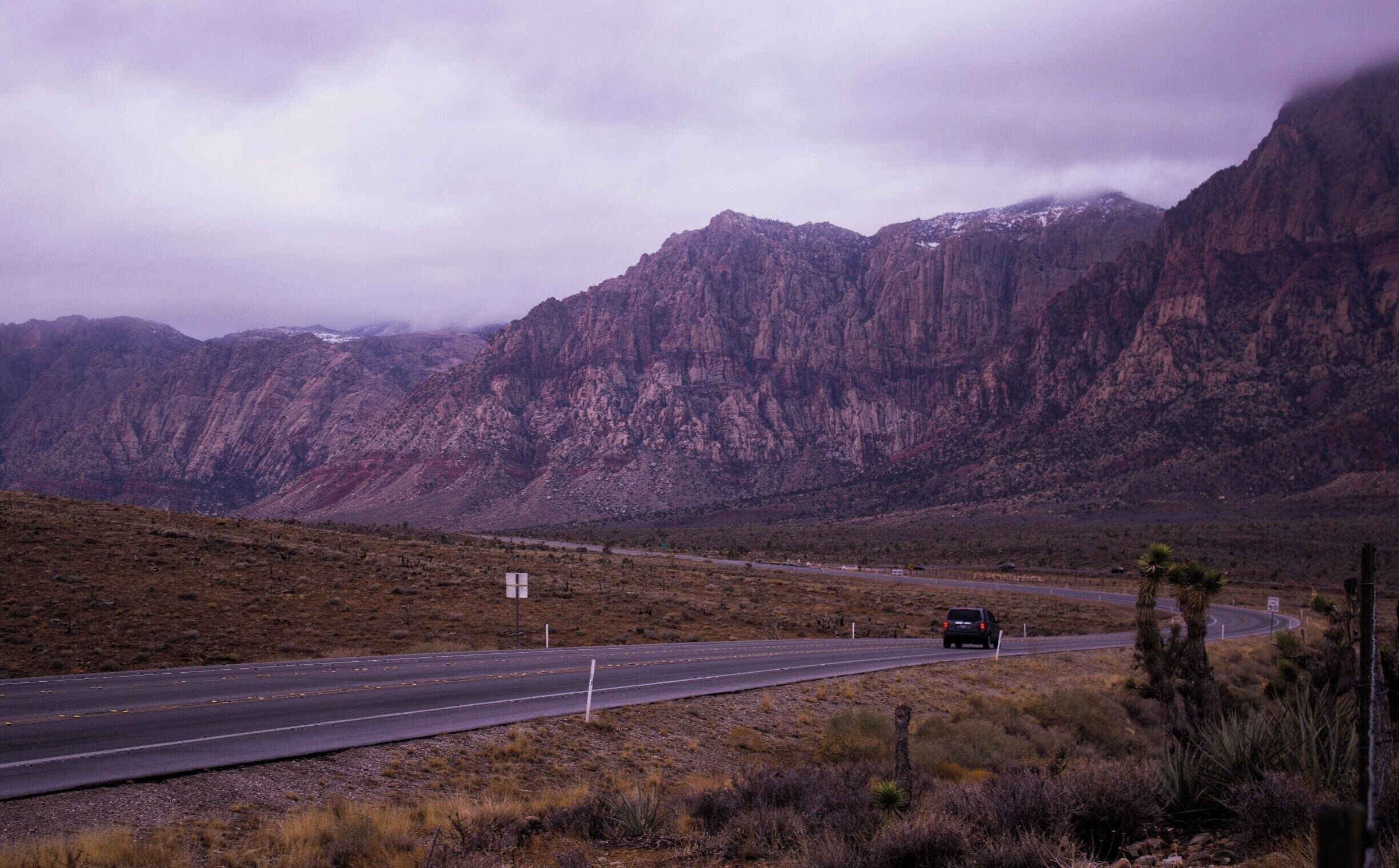 Blue Diamond Rd. or Highway 159 goes in a loop from Charleston Rd. in the north to down south and back to Interstate 15 near South Point Hotel. This view shows the scenic drive to Red Rock.