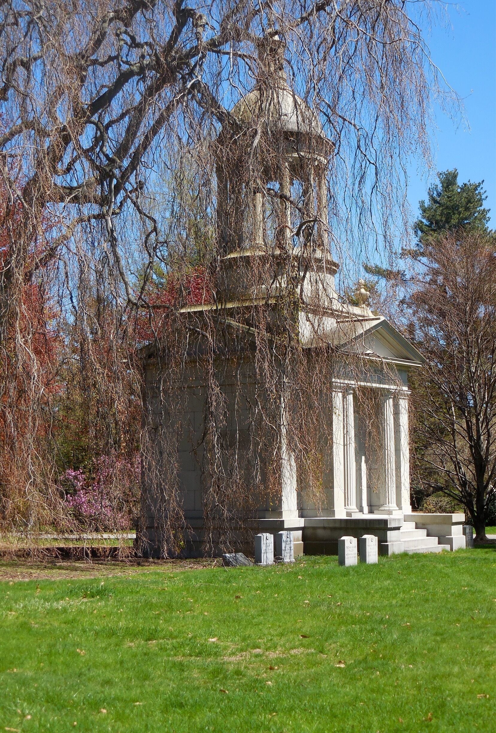 Mt. Auburn Cemetery in Cambridge, Massachusetts is a beautiful spot to see plantings, and bird life especially during spring migration.  The gate opens at 6:30 am for birders.  There is a smart phone audio tour available.  Along with birds, and landscaping, there are an infinite variety of  architectural  gems.