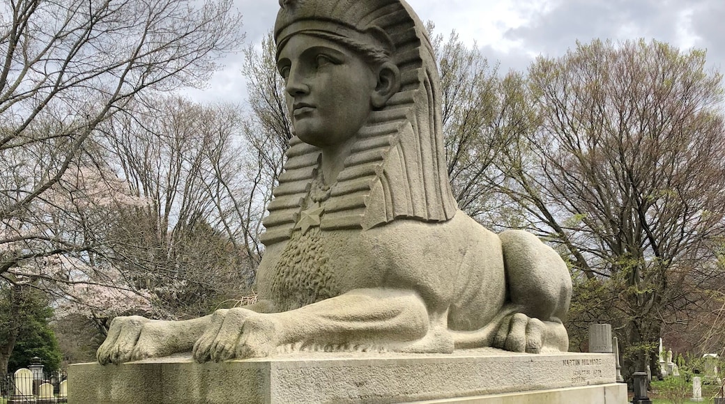 The Sphinx at Mount Auburn Cemetery in Cambridge, Massachusetts. Created my Martin Milmore in 1872, the Sphinx is a Civil War memorial and celebration of the end of slavery. Gifted to the cemetery by Dr Jacob Bigelow.