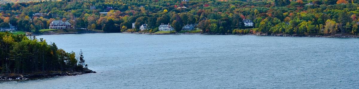 Landscape along the coastline in Bar Harbor, Maine, USA. Autumn scene.