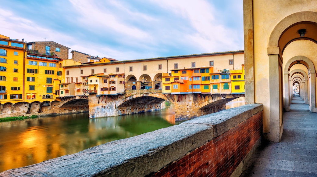 Ponte Vecchio bridge and riverside promenade in Florence, Italy