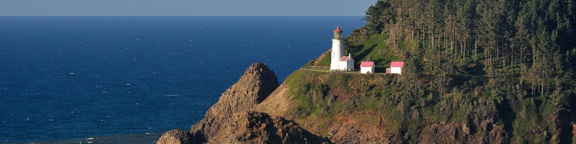 Florence which includes general coastal views, rugged coastline and a lighthouse