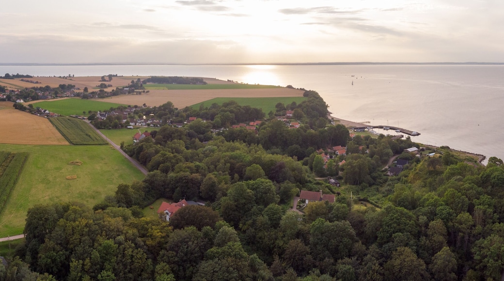 Aerial view of the northern part of the island Ven in southern Sweden during a summer sunset.