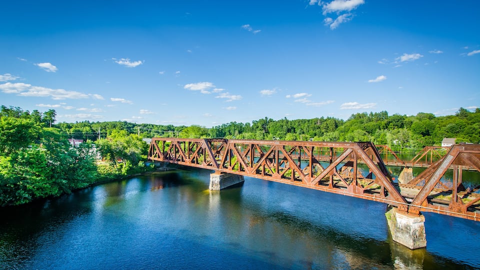 Railroad bridge over the Merrimack River, in Hooksett, New Hamps