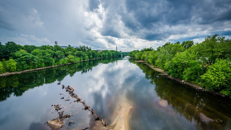 Storm clouds over the Merrimack River, in Manchester, New Hamps