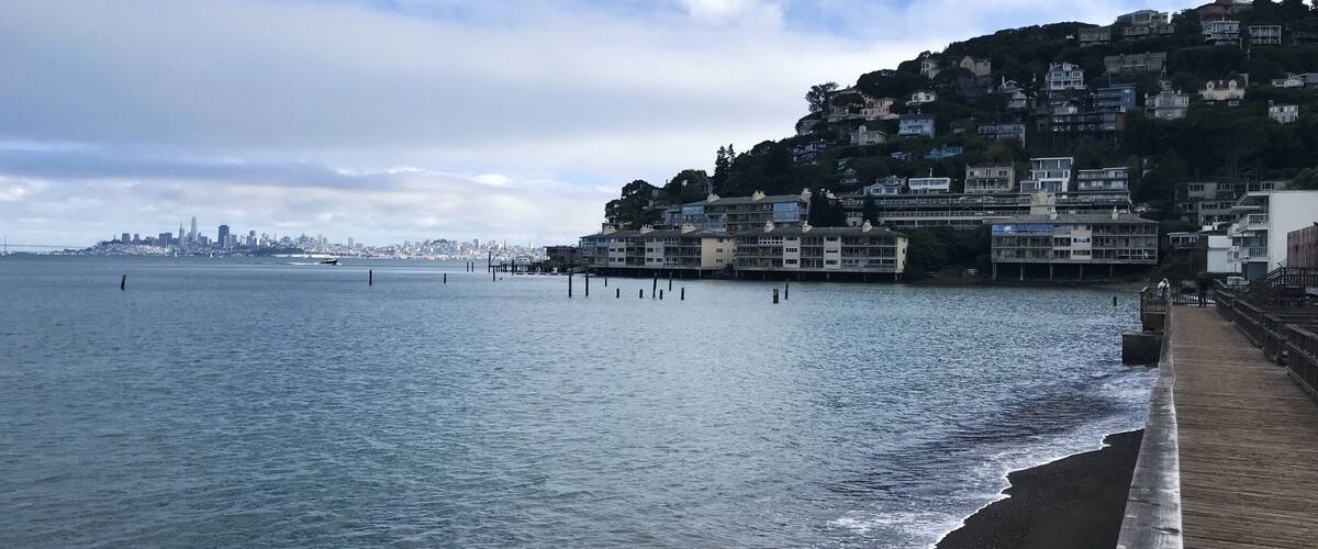 Bike riding from the Golden Gate Bridge to the Sausalito ferry