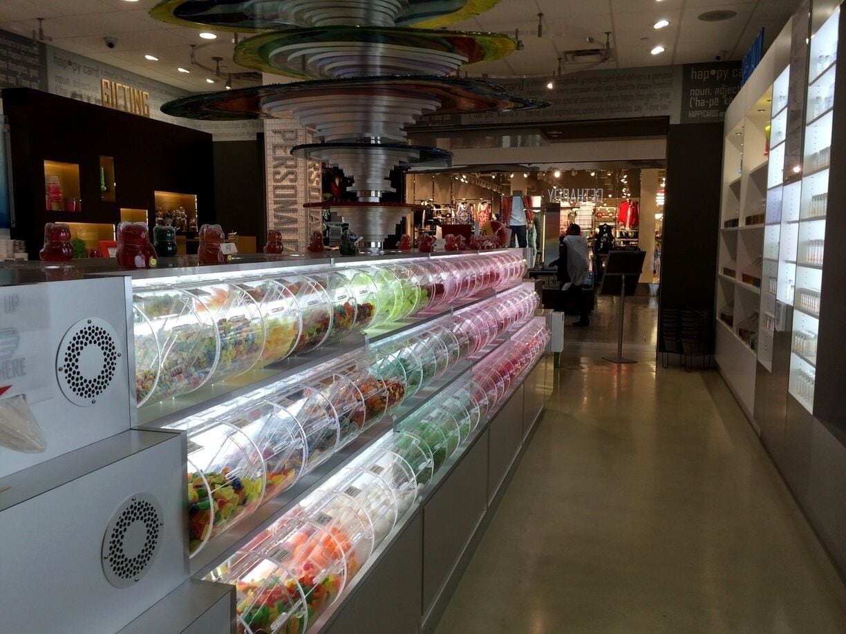 A sweet new candy shop that opened recently in the Woodfield Mall. Taste a variety of gummy bears, every flavor jelly beans, freshly made chocolates and a variety of sour/sweet gummies.