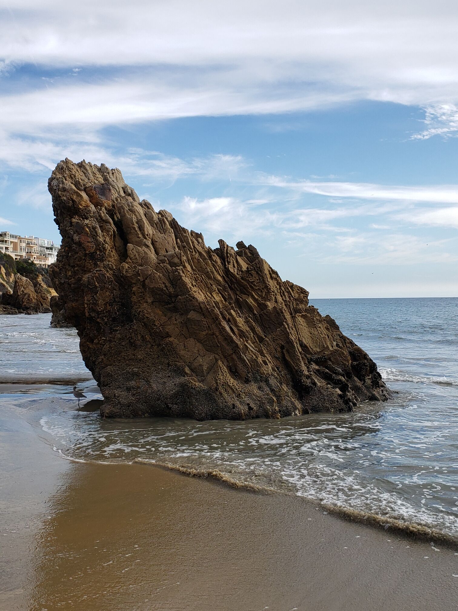 Jagged rocks jut out of the satiny sand at Corona del Mar State Beach
#Trovember