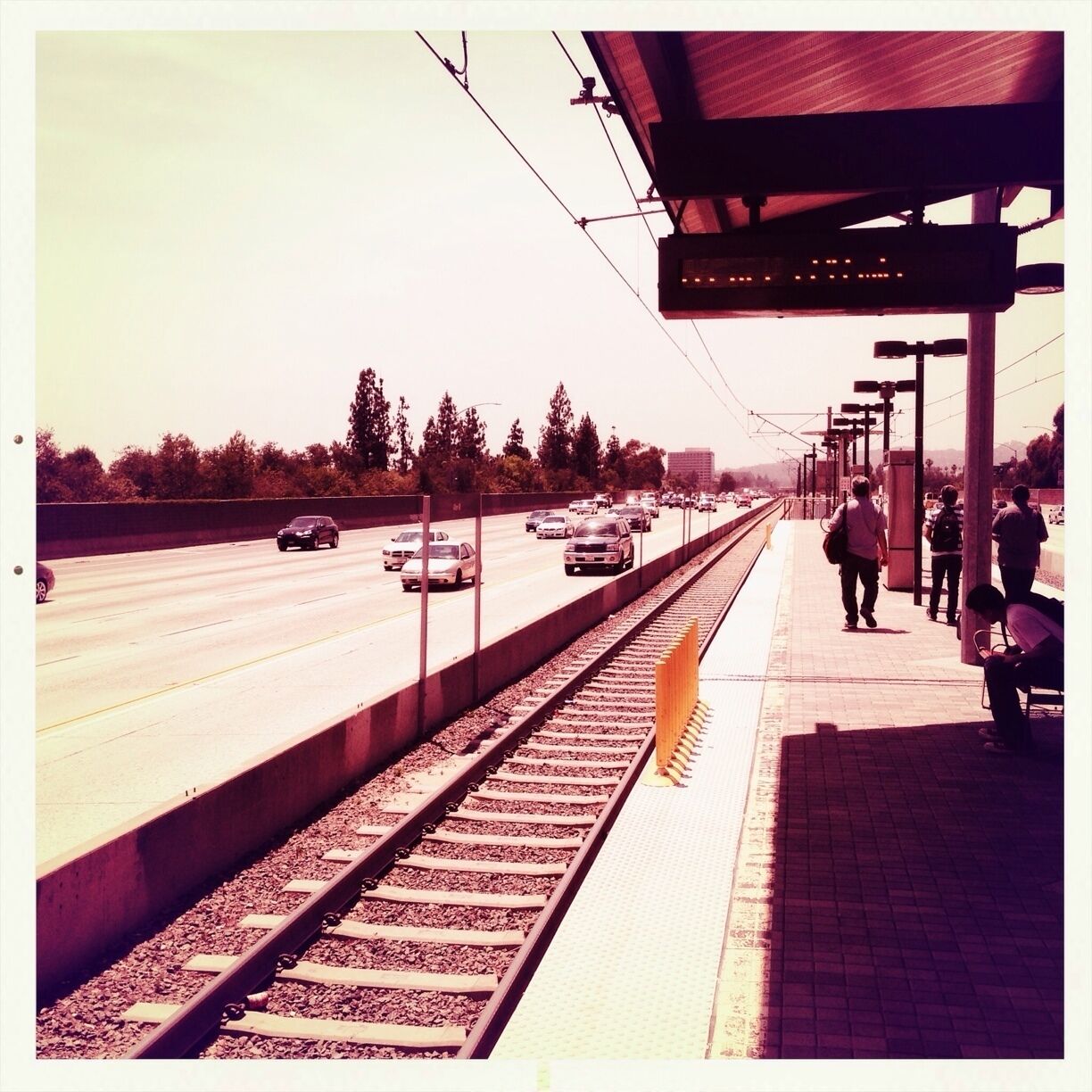 Kinda scary. This Metro stop in the middle of the freeway.