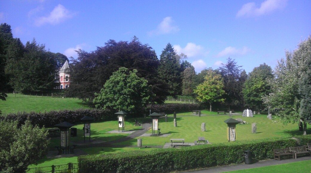 Late summer view of the Gorsedd Park, in Lampeter, showing the Gorsedd Stones and the activity trail.