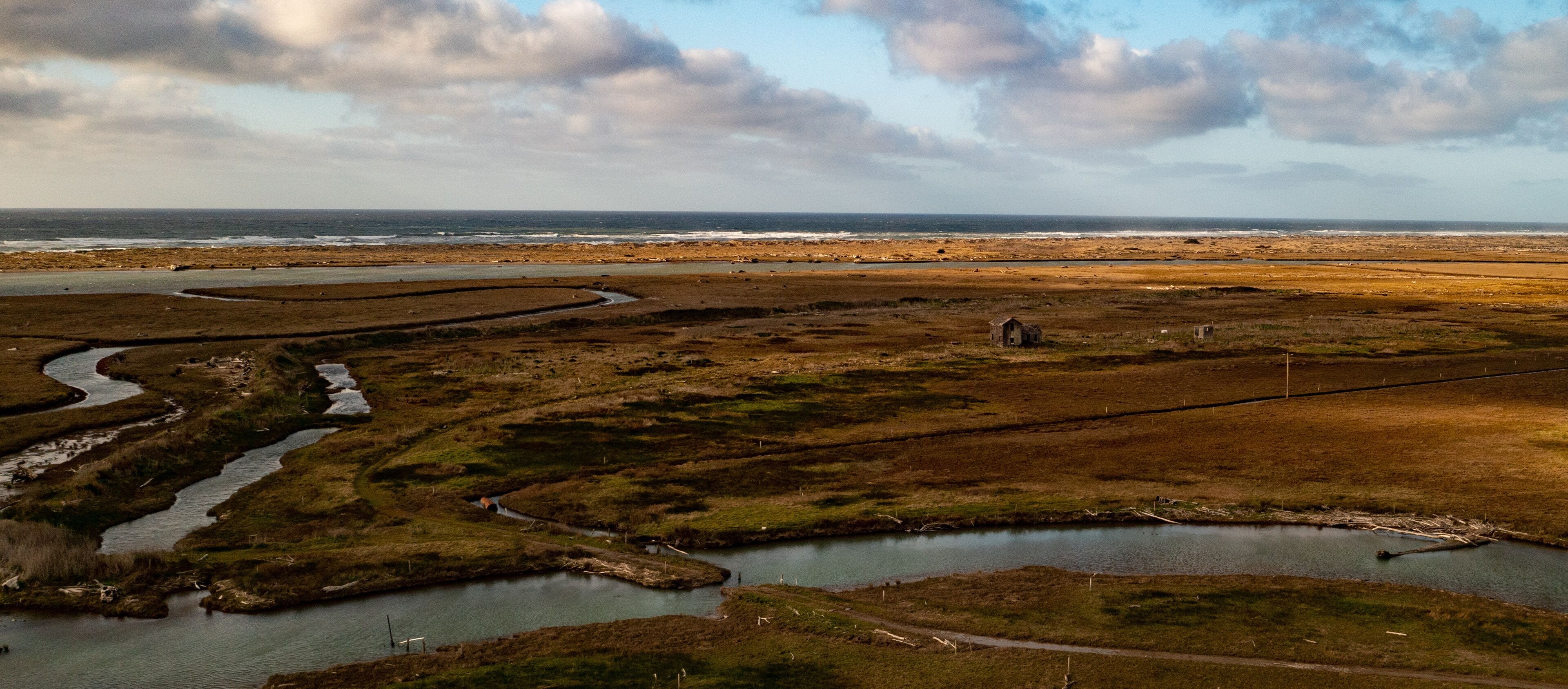 Abandoned house on the Delta in Loleta Fortuna Northern California after a spring rain and cold front moved through