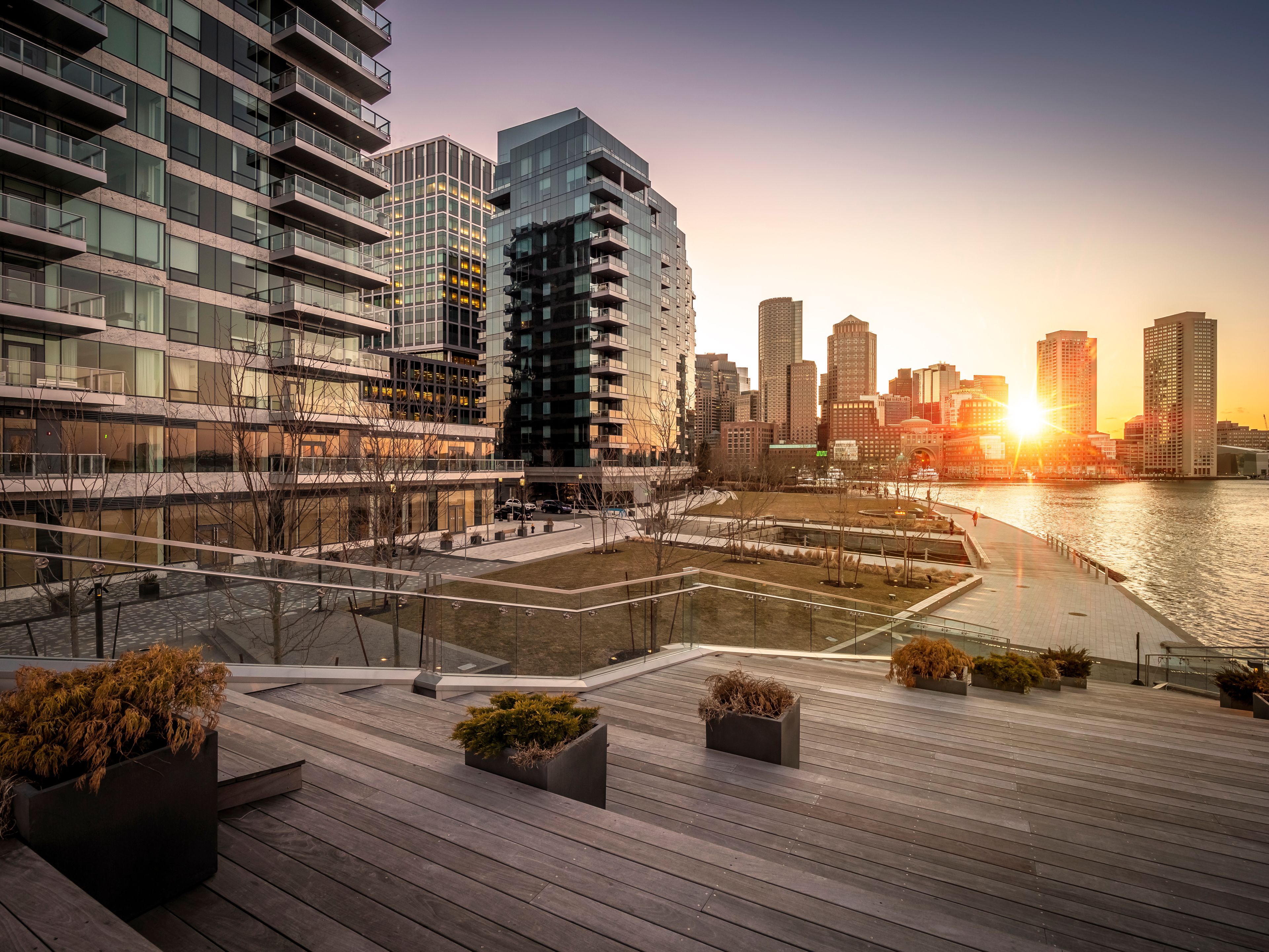 View of Boston at Boston Harbor in Massachusetts, USA.