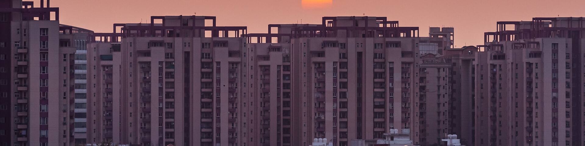 sunset over urban landscape.