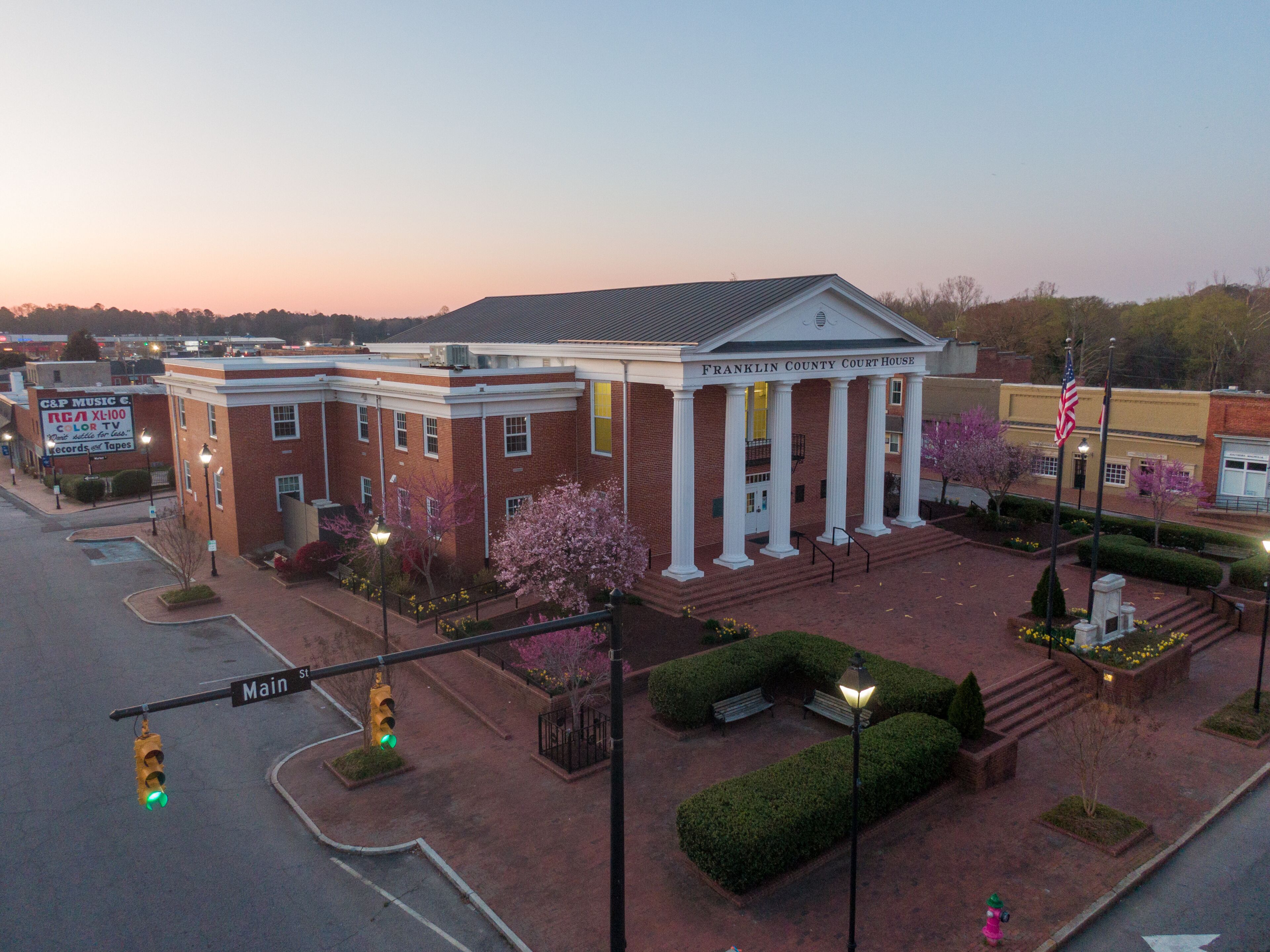 The Town of Louisburg North Carolina by Drone on a Sunny Day, Including Sunrise Images For Travel and Tourism
