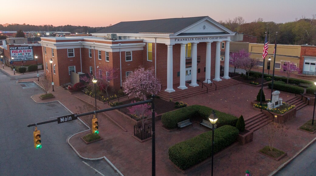 The Town of Louisburg North Carolina by Drone on a Sunny Day, Including Sunrise Images For Travel and Tourism