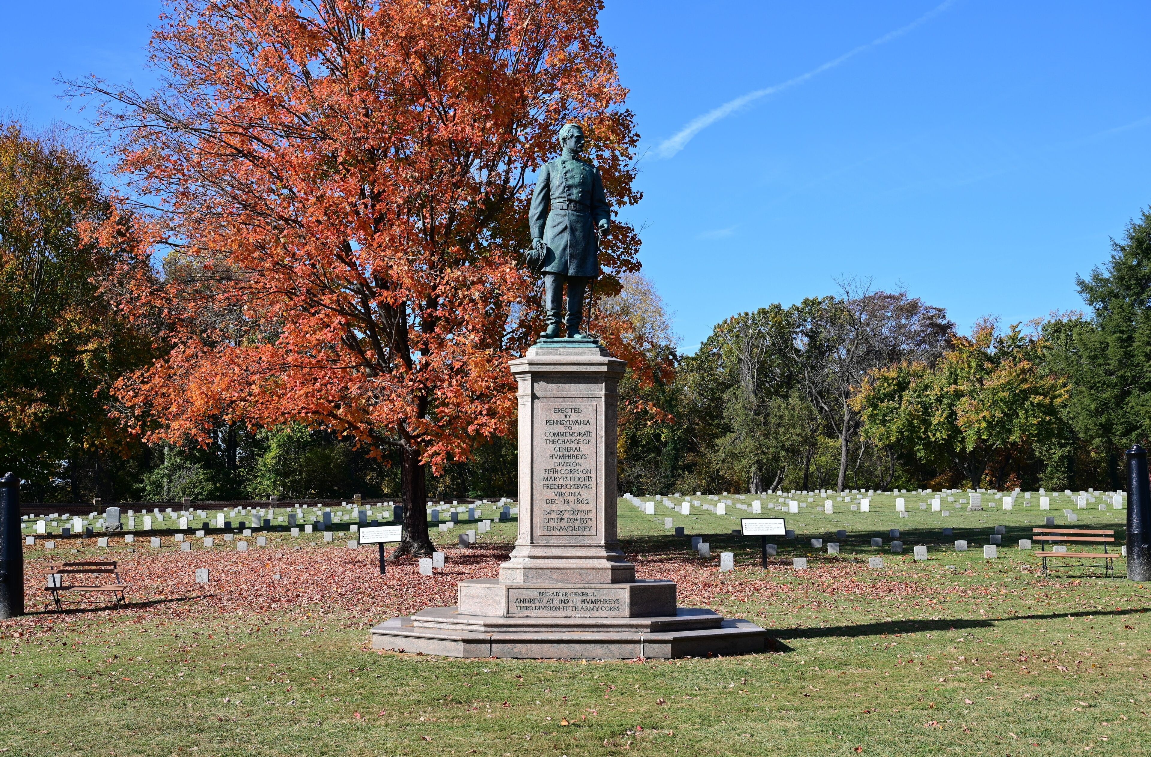 Statue of Brigadier General Humphreys at Fredericksburg national civil war cemetery