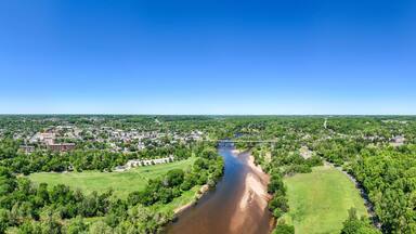 Aerial landscape of Rappahannock River during summer in Fredericksburg city in Virginia
