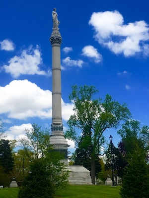 Battle of Monmouth Monument.
Cornerstone laid June 28, 1878 on the 100th anniversary of the Battle of Monmouth. Completed six years later in 1884. It's 94 feet high made of New England granite. One of the earliest & largest worlds by noted NY sculptor James E Kelly. Topped by Columbia Triumphant (Liberty with shield).
