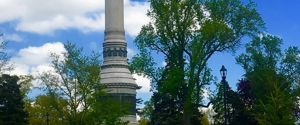 Battle of Monmouth Monument.
Cornerstone laid June 28, 1878 on the 100th anniversary of the Battle of Monmouth. Completed six years later in 1884. It's 94 feet high made of New England granite. One of the earliest & largest worlds by noted NY sculptor James E Kelly. Topped by Columbia Triumphant (Liberty with shield).