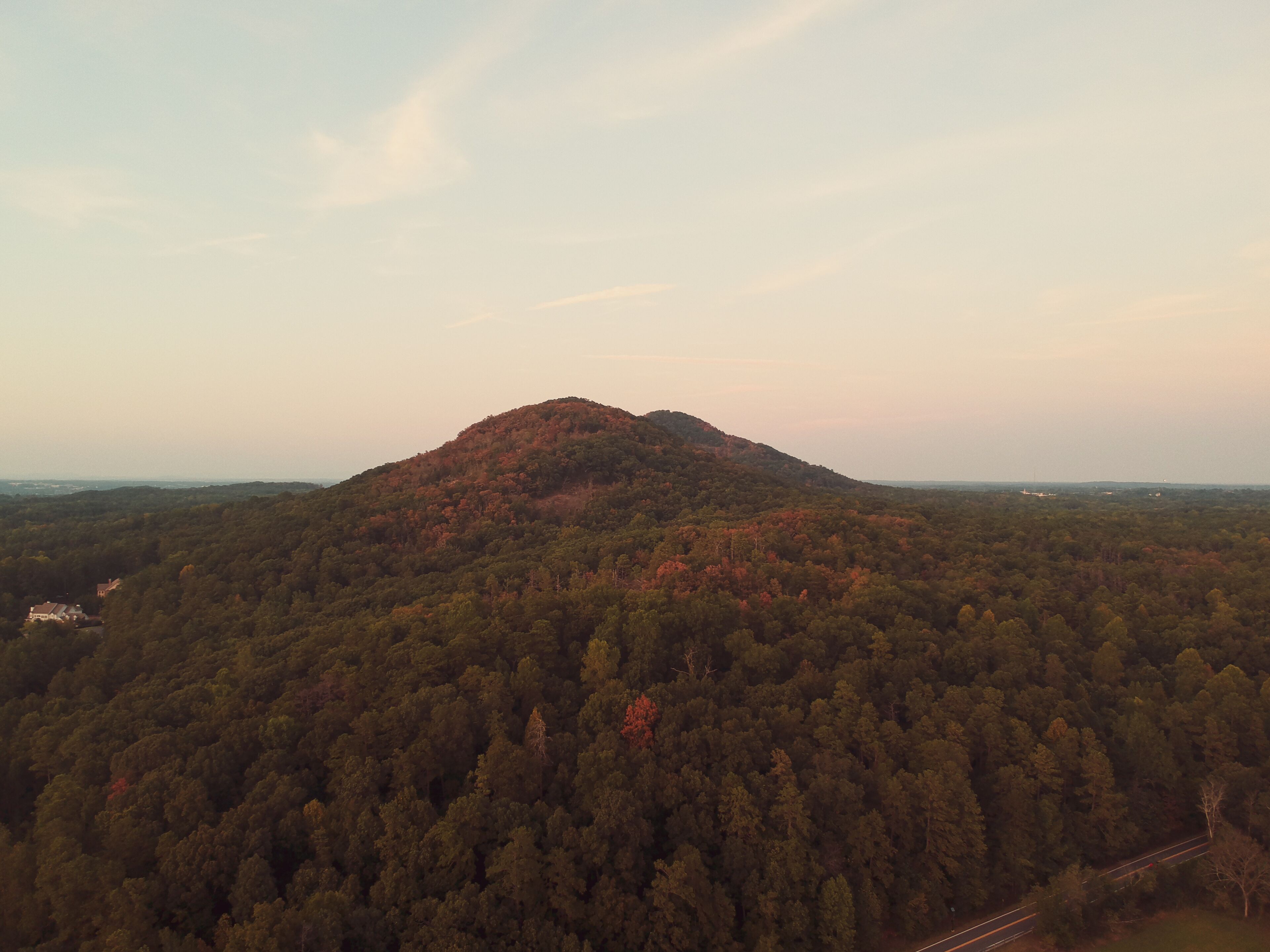 Drone shot of Kennesaw Mountain during sunset