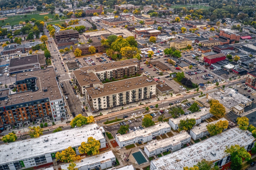 Aerial View of the Twin Cities Suburb of Hopkins, Minnesota