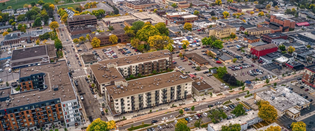 Aerial View of the Twin Cities Suburb of Hopkins, Minnesota