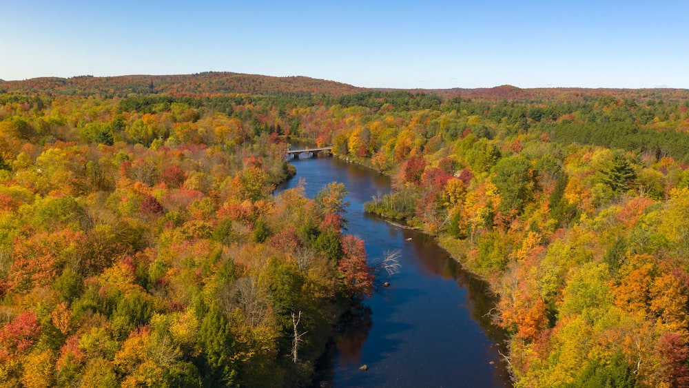 Oswegatche River Adirondak Park Panoramic Aerial View Autumn Season