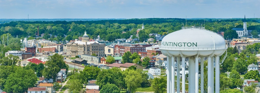 Aerial View of Huntington Water Tower and Downtown Skyline