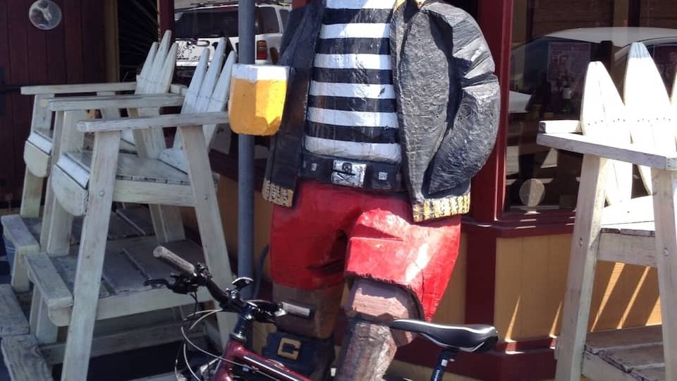 Where else but Schooners at Sunset can you lock up your bike to Pegleg?