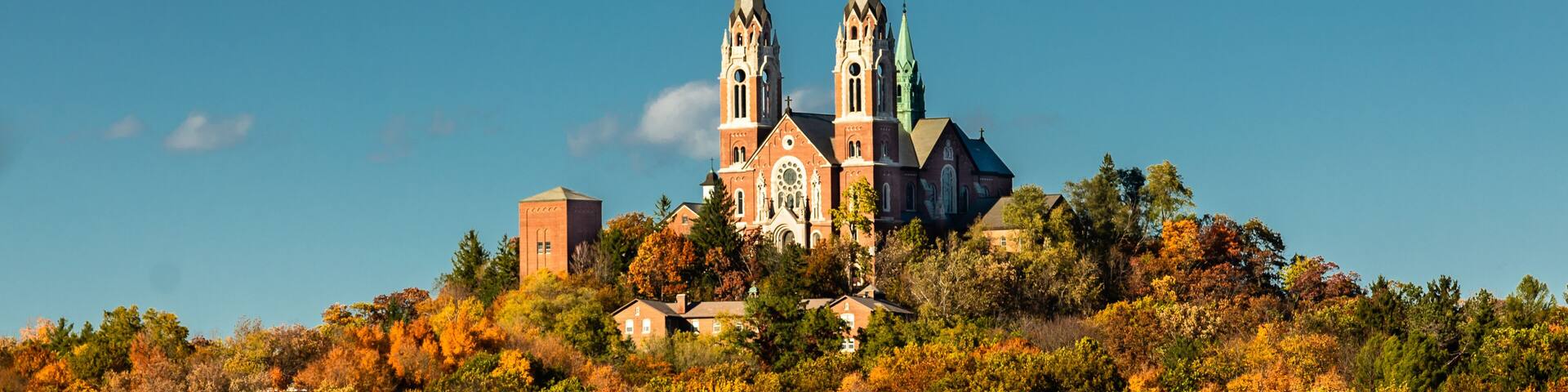 Cathedral on holy hill in the afternoon sun on an autumn day in Wisconsin