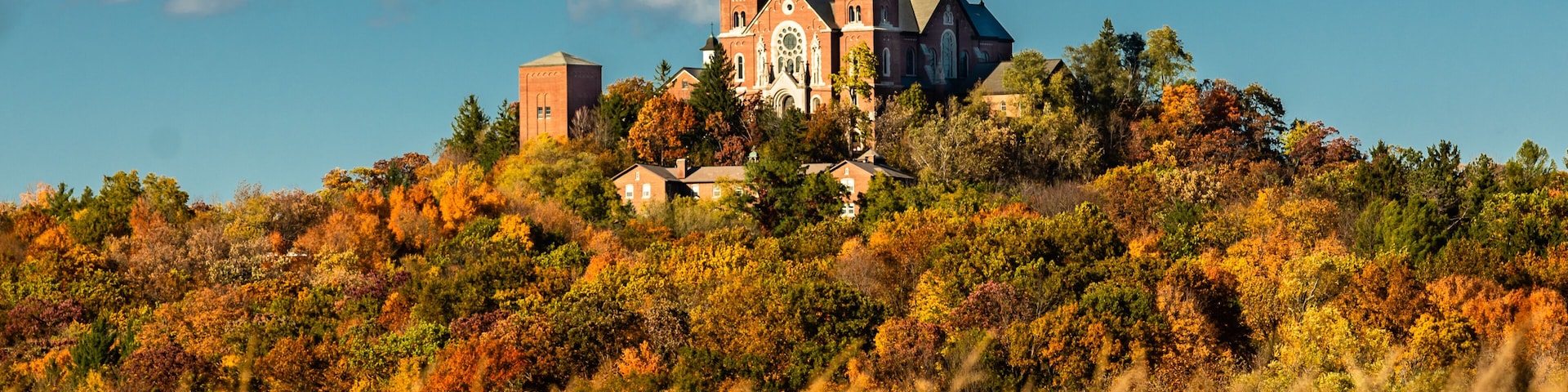 Cathedral on holy hill in the afternoon sun on an autumn day in Wisconsin