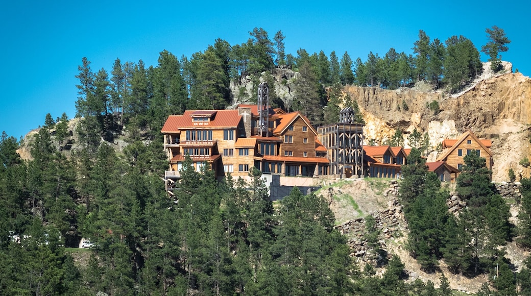 Scenic architecture and spruce trees on a hill in Keystone, South Dakota, USA. Keystone is a favorite place among tourists in the Black Hills of South Dakota.