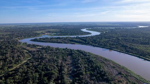 Aerial view of the city of Porto Jofre, Rio Cuiabá, Pantanal, Cuiabá, Brazil.