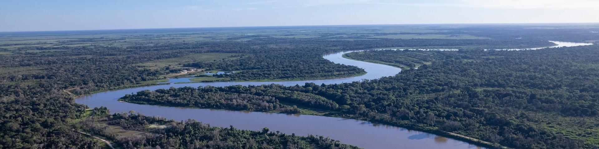 Aerial view of the city of Porto Jofre, Rio Cuiabá, Pantanal, Cuiabá, Brazil.