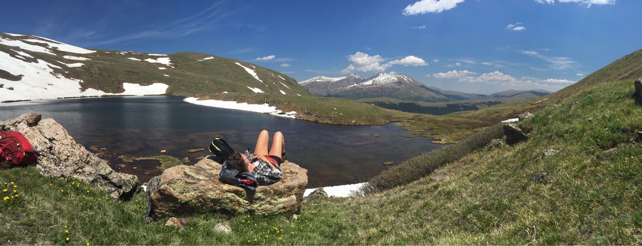 Murray Lake is the second on the Silver Dollar trail, it has a great view of Mt Bierstadt. I hiked the trail with my friend from Denmark.