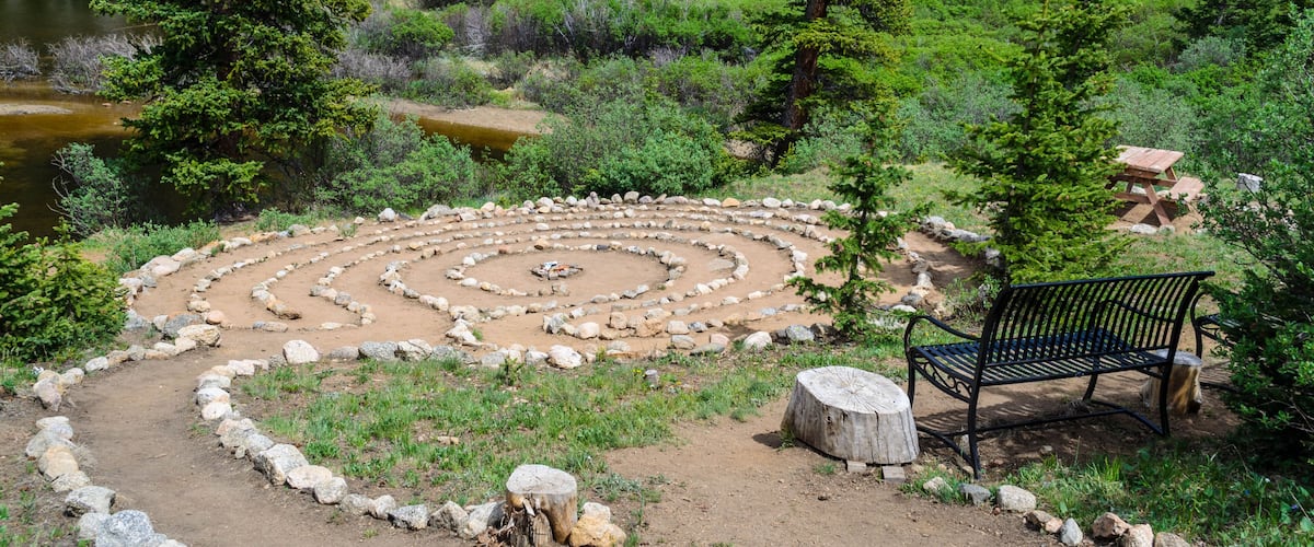 Circular rock maze labyrinth on trail to Chicago Lakes near Idaho Springs, Colorado, USA