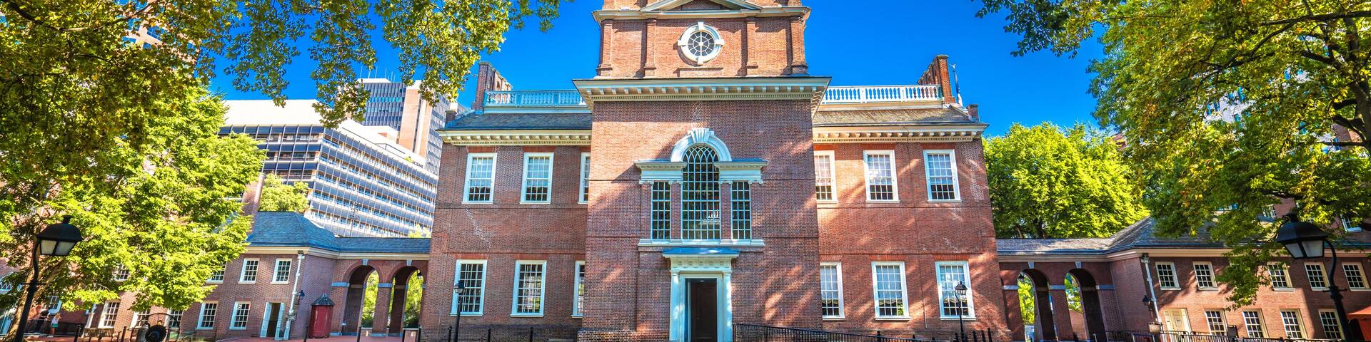 Philadelphia, Independence Hall historic landmark in Philadelphia view from Independence square