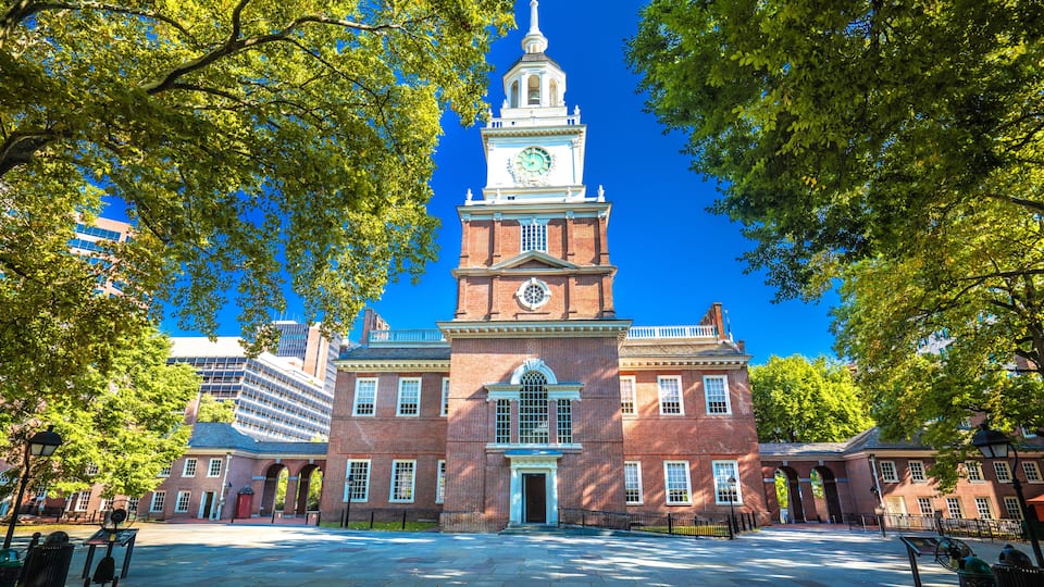 Philadelphia, Independence Hall historic landmark in Philadelphia view from Independence square