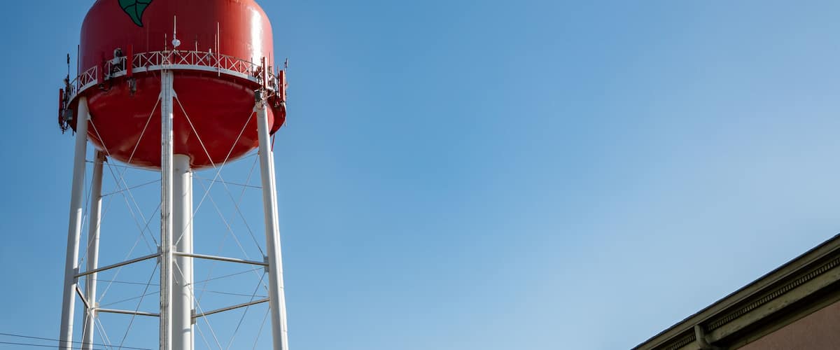 The Apple Tower in Jackson, Ohio on a clear blue day