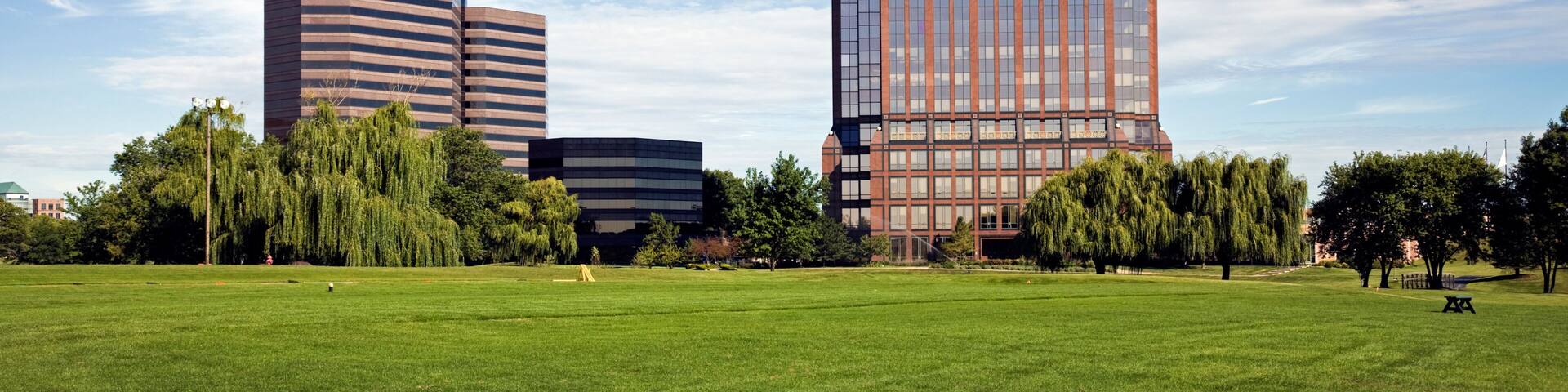 Golf Course in front of skyscrapers