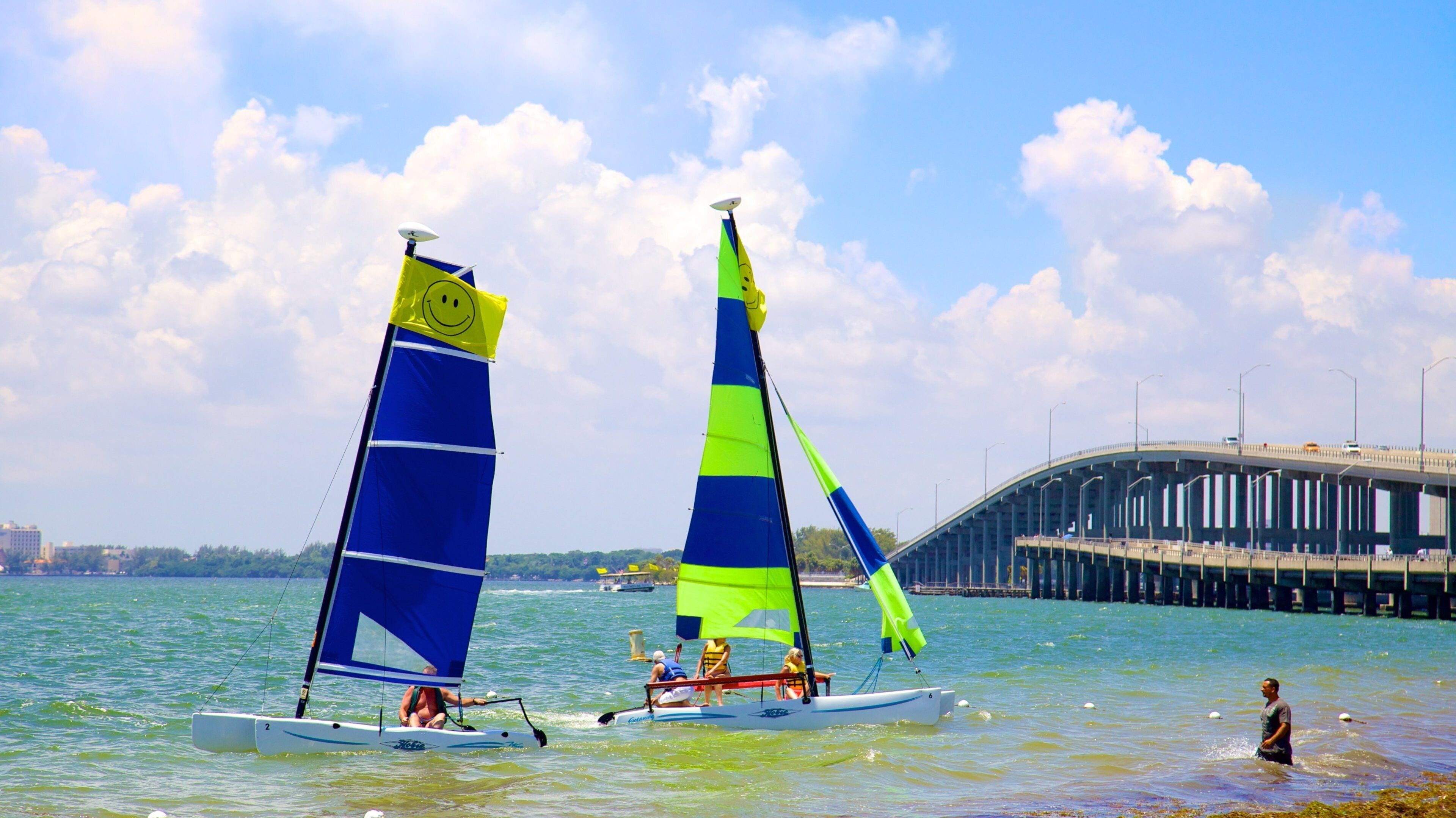 Key Biscayne which includes a marina, a bay or harbor and sailing