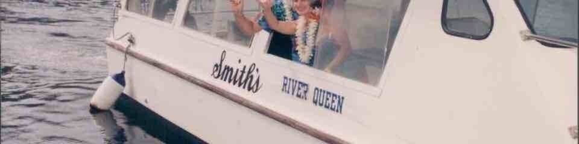 Wailua River Cruise to and from private wedding ceremony at the very romantic, lush Fern Grotto, March 17, 1994.