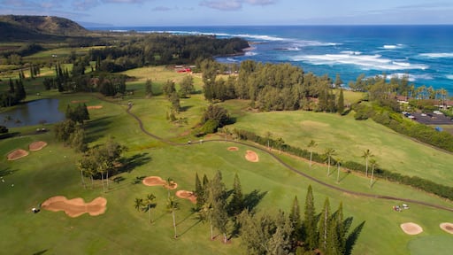 KAHUKU - FEBRUARY 14, 2017: Aerial image of the Turtle Bay Resort and Golf Course Club located at 57-091 Kamehameha Hwy, Kahuku, Oahu, Hawaii. ; Shutterstock ID 585858815; purchase_order: SP-1269 HA 2