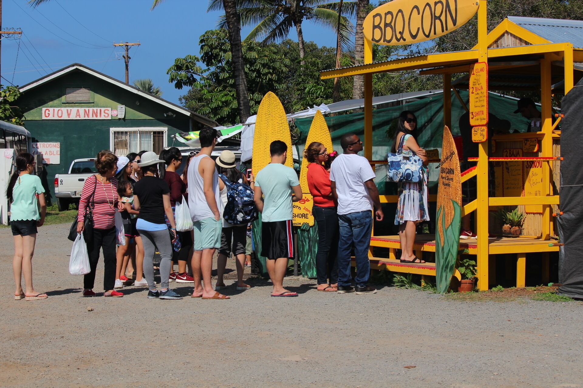 It's the BBQ Corn Stand beside Giovanni's. We got the Baja Style which we got to go to show at Waimea Bay after hours of swimming.

http://forweownthesky.tumblr.com/post/110580170022/i-was-in-the-kahuku-area-in-oahu-island-of-hawaii