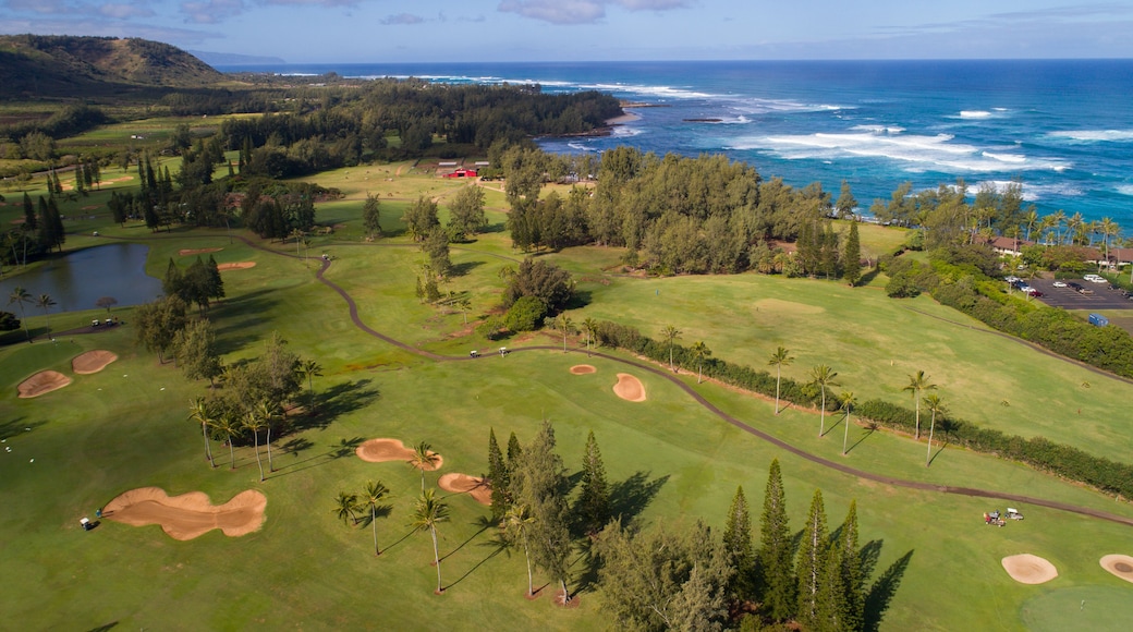 KAHUKU - FEBRUARY 14, 2017: Aerial image of the Turtle Bay Resort and Golf Course Club located at 57-091 Kamehameha Hwy, Kahuku, Oahu, Hawaii. , Shutterstock ID 585858815, purchase_order: SP-1269 HA 2