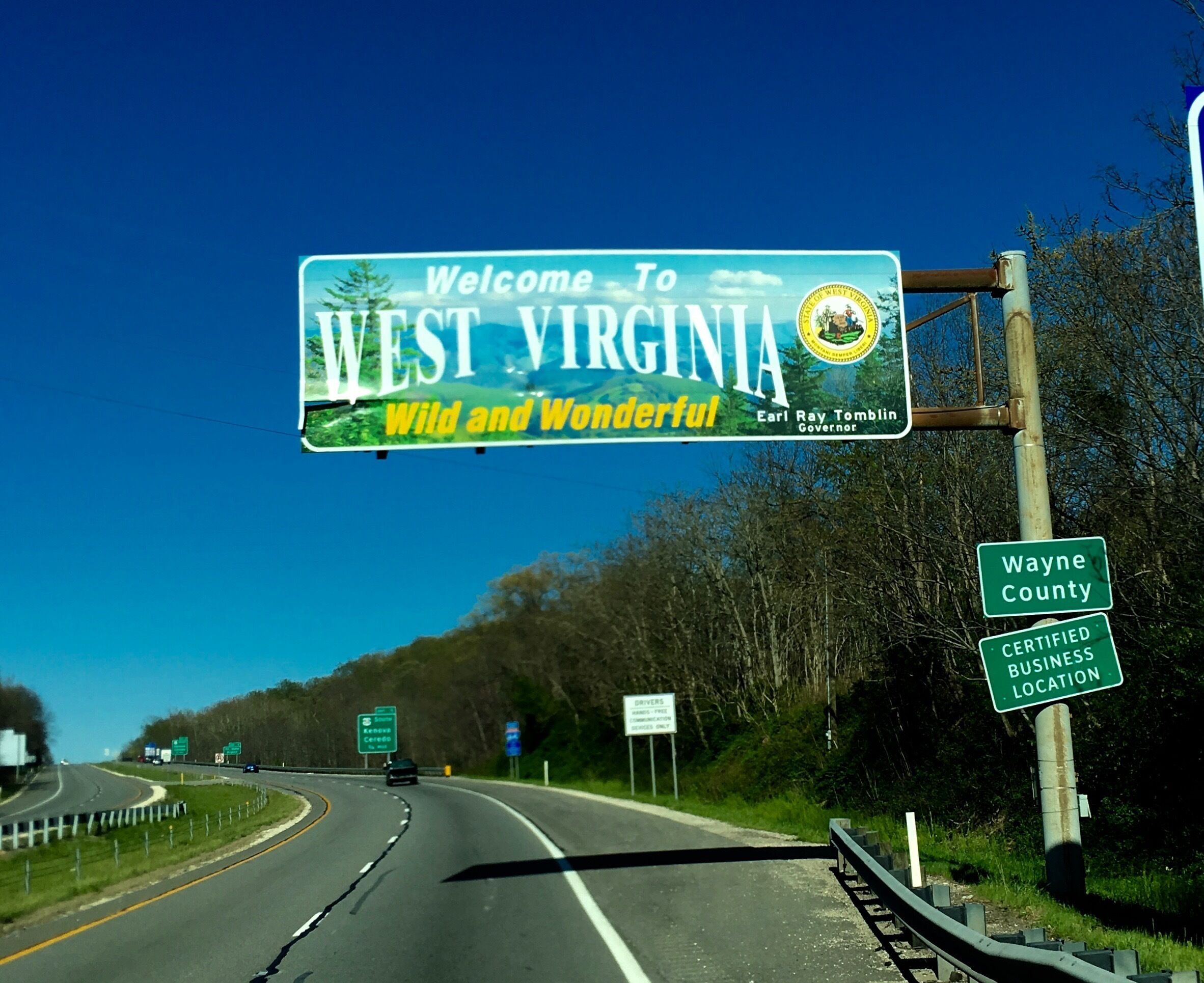 Welcome to West Virginia.
On our way home (April 2016)