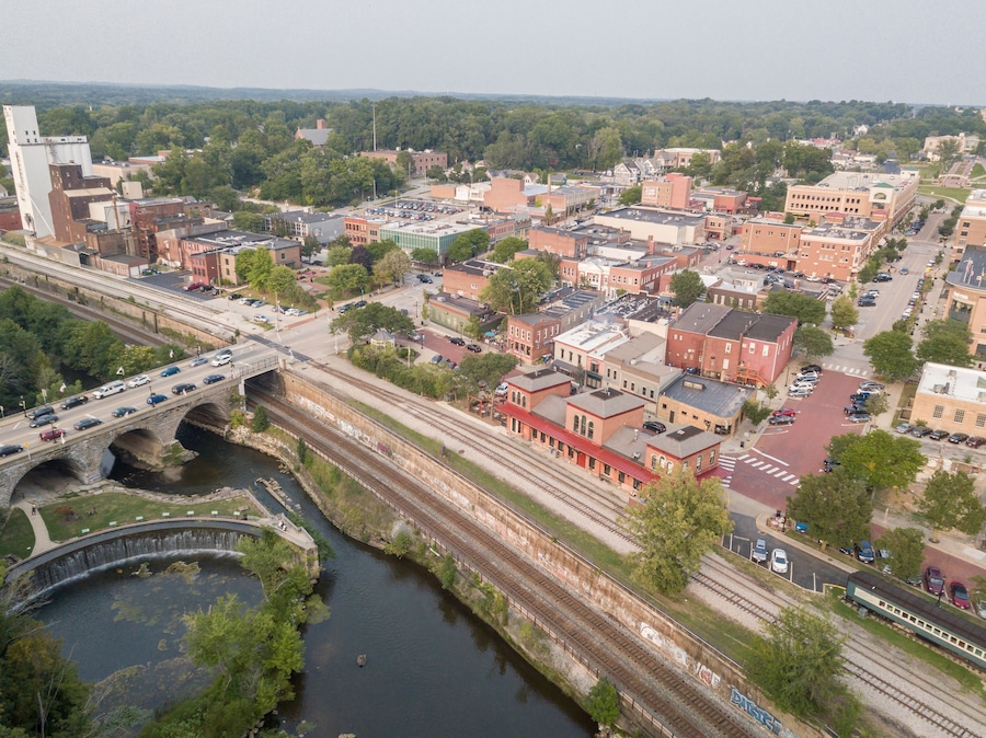 Kent Ohio, Aerial view of Kent & Kent State University