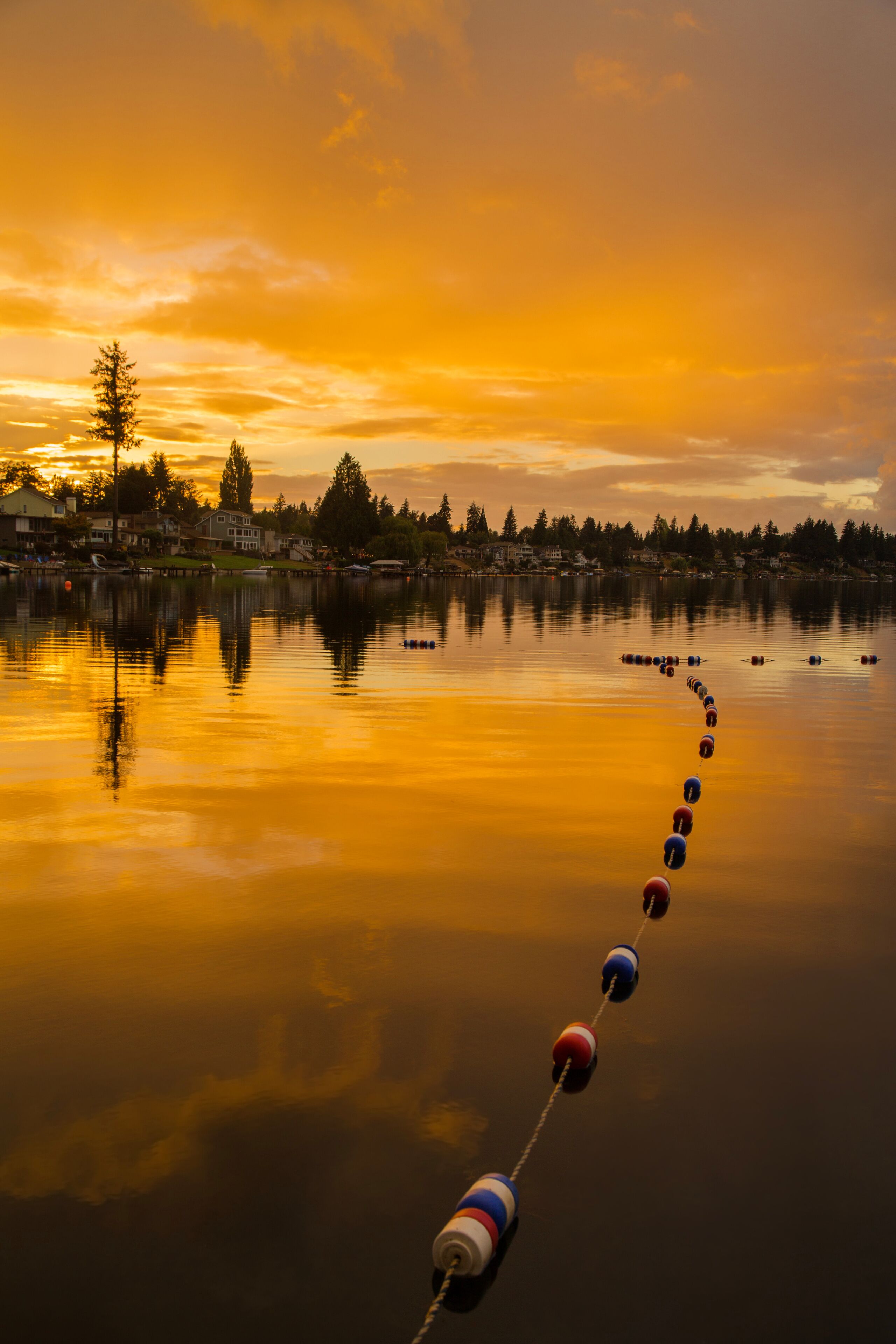 Golden sunset and reflections on Lake Meridian in Kent, WA
