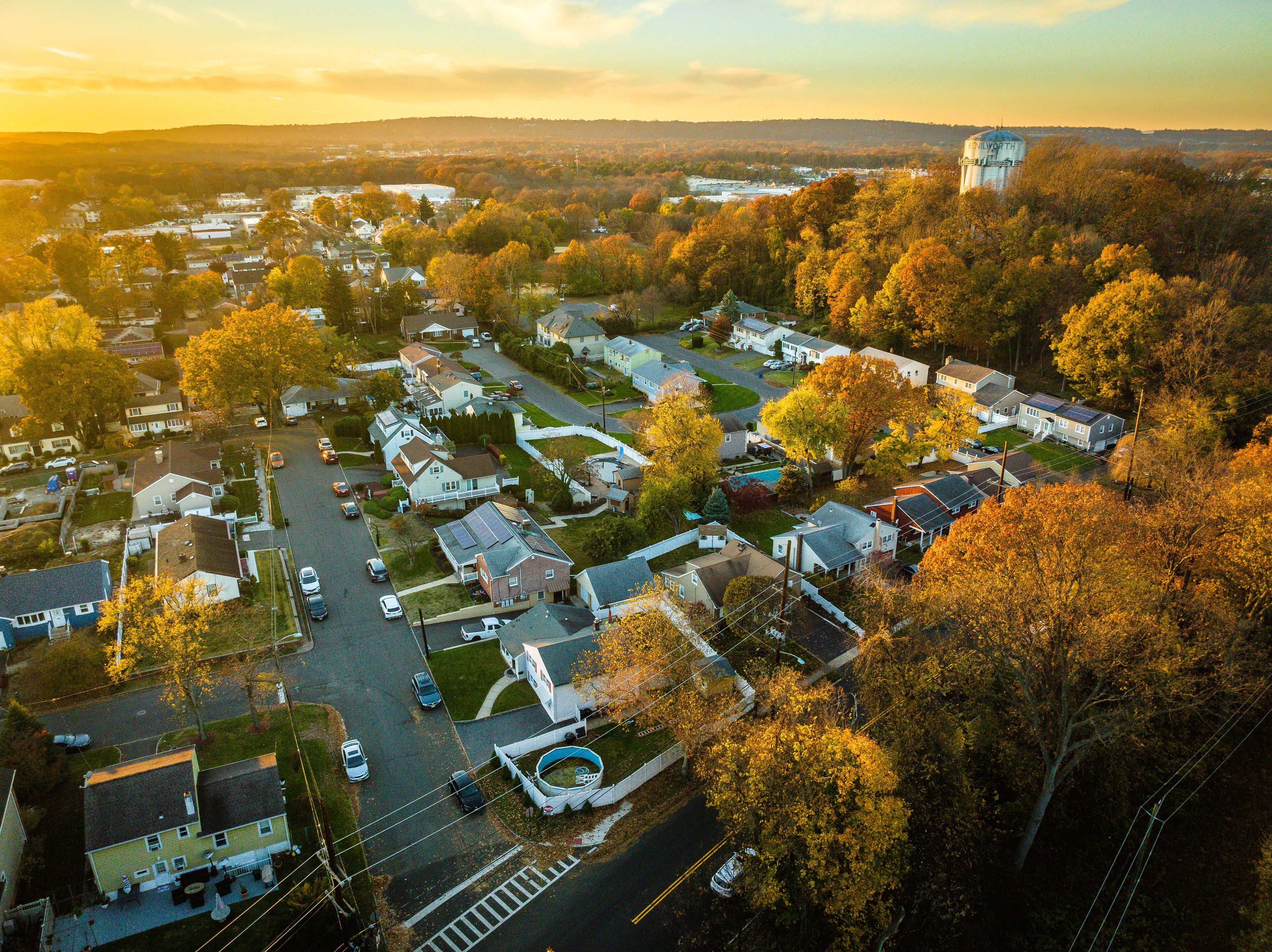 Aerial Drone Sunset in Kenilworth New Jersey
